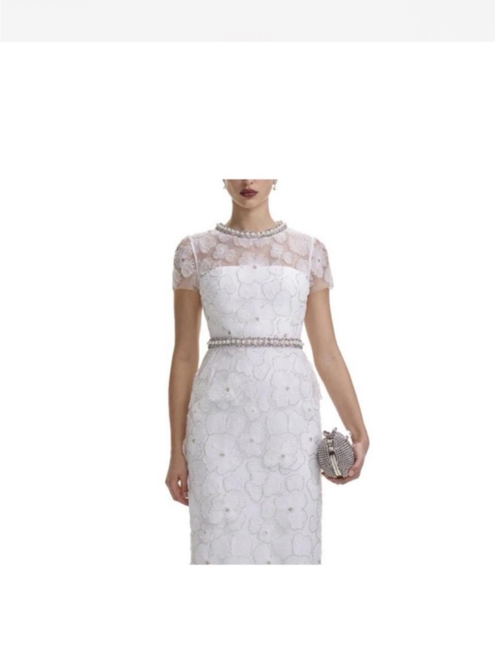 Self-Portrait White Floral Lace Sheath Dress with Beaded Trim